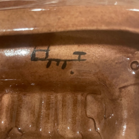 Vintage MCM drip style Pottery Leaf-Shaped Ceramic Ashtray circa 1960s signed - Picture 4 of 7